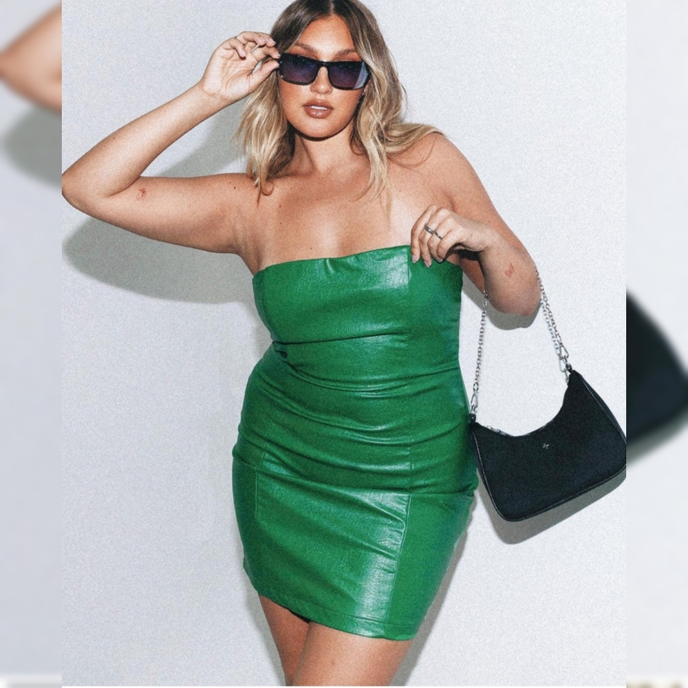 Princess Polly Elyse Green Strapless Mini Dress Vegan Leather size 12 NWT